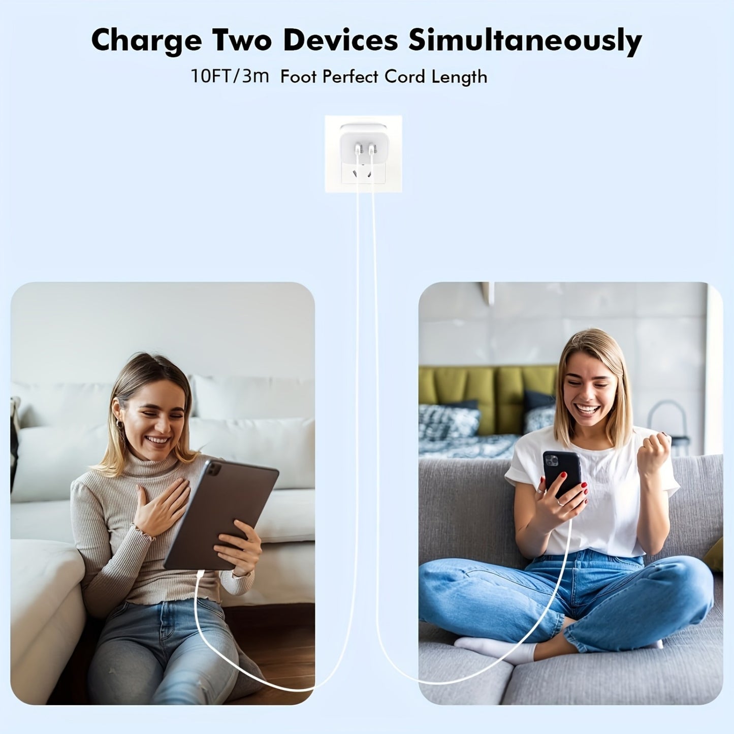 2Pack Dual Port USB C Charger With 10FT Long USB C Charging Cable