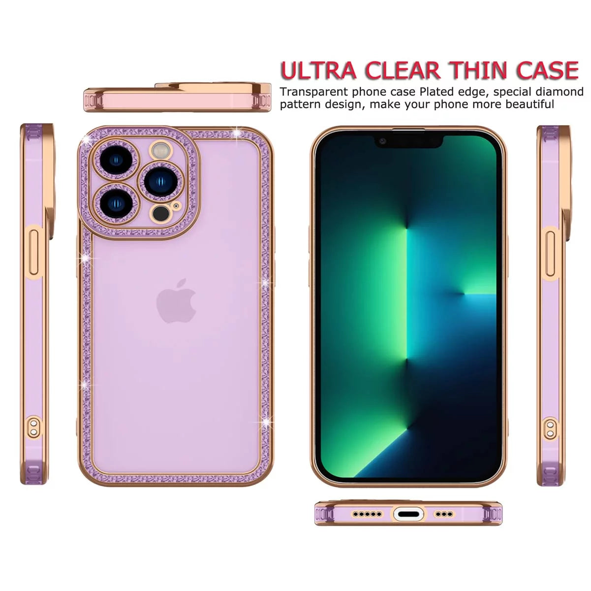 Iphone 13 Pro Max Case, Iphone 13 Pro Max Case with Diamond, Silicone Rubber Gel TPU Cases Cute Glossy Cover for Women & Girls Sparkle Bling Rhinestone Slim Fit for Apple Iphone 13 Pro Max 6.7"