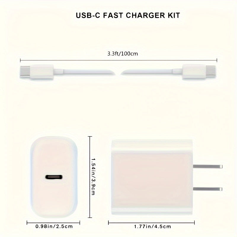 (3-Packs)Type C Super Fast Charging Block With 3.3ft USB C Charger Cable