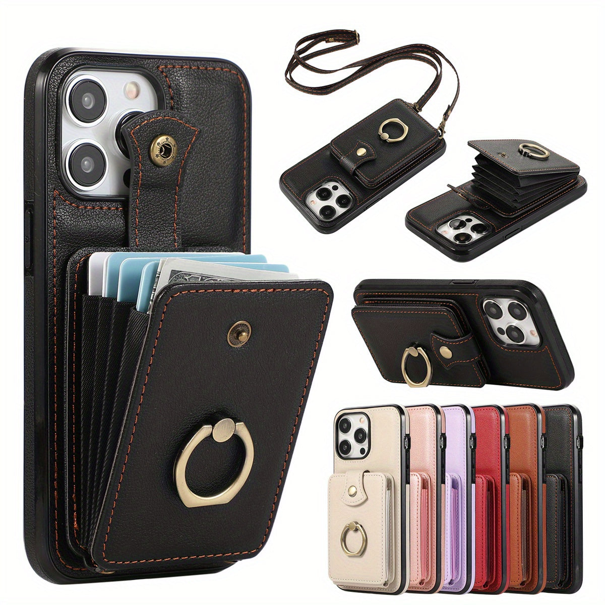 Case Wallet with Card Holder +360°Rotation Finger Ring Holder Kickstand,